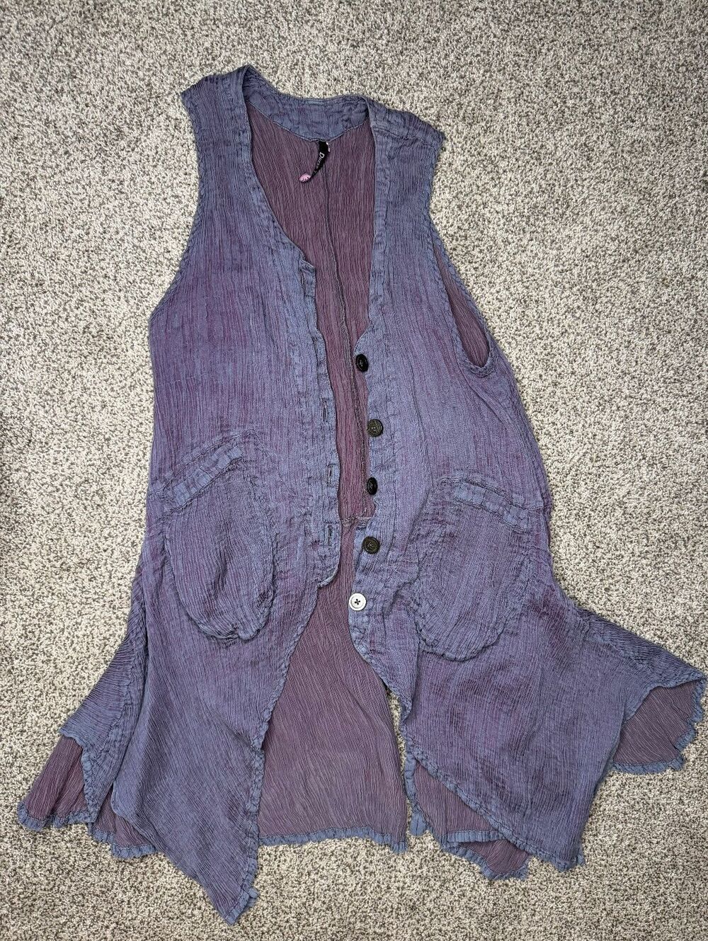 Dress To Kill Purple Crinkled Cotton Button-Up Vest